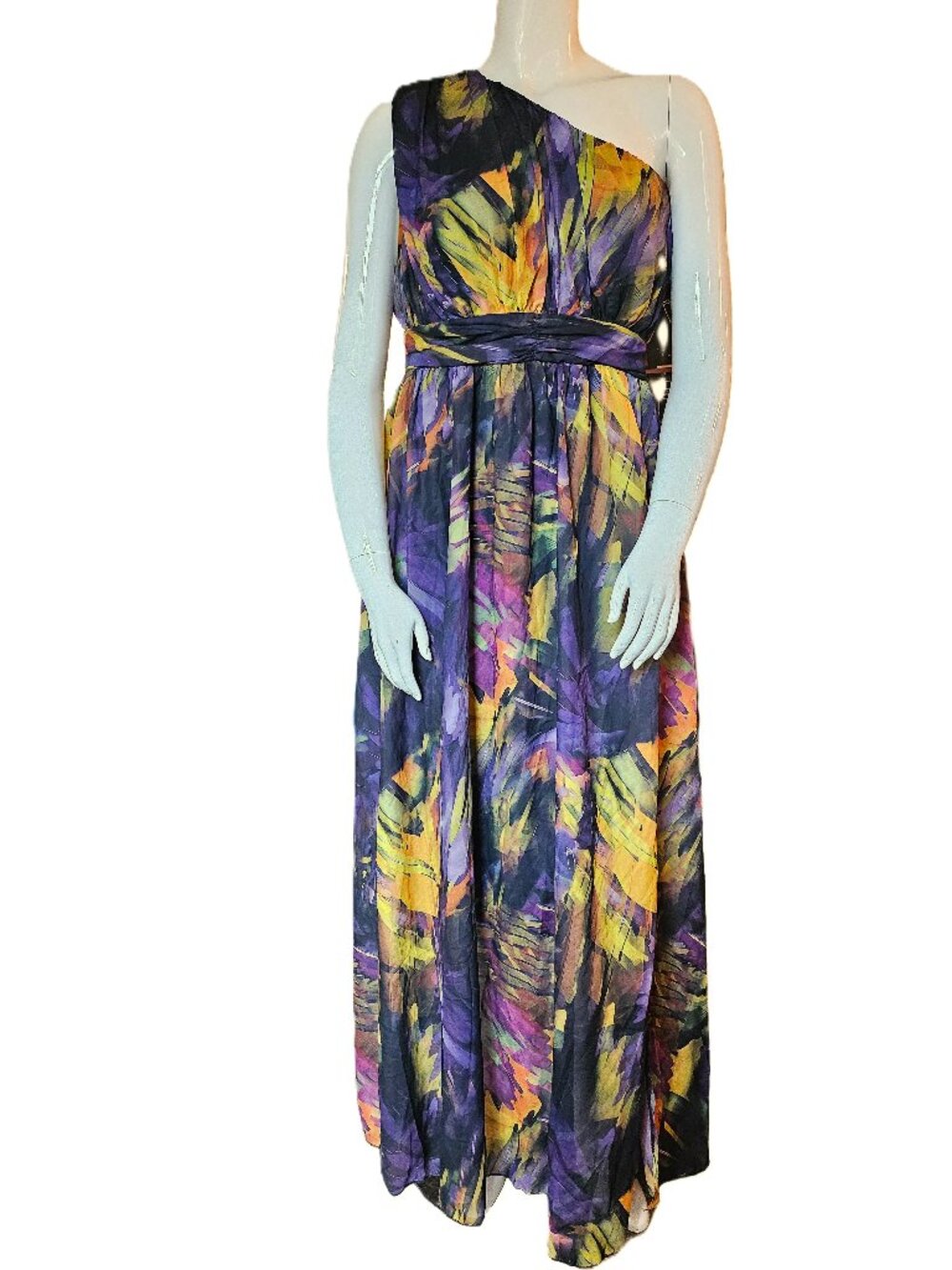 NWT Toleen Tropical Print Formal Resort Glam One-Shoulder Maxi Dress Size 3XL